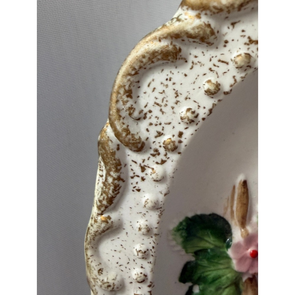 Vintage HOMCO Porcelain Bird Decor Wall Plaque Blue Floral 3D Relief - Picture 5 of 11